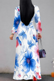 Elegant Flowers Print Lace Up Contrast V Neck Printed Dresses