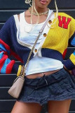 Casual Letters Buckle Patchwork V Neck Outerwear