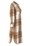 Casual Plaid Pocket Buckle Patchwork Slit Shirt Collar Outerwear