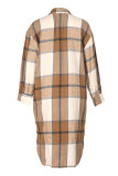Casual Plaid Pocket Buckle Patchwork Slit Shirt Collar Outerwear
