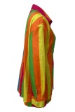 Casual Striped Print Patchwork Shirt Collar Long Sleeve Two Pieces