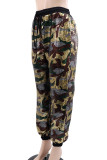 Casual Sequins Draw String Patchwork Regular Low Waist Pencil Patchwork Bottoms