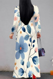 Elegant Flowers Print Lace Up Contrast V Neck Printed Dresses