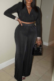 Casual Solid Color Patchwork Backless Cross Straps Ruched V Neck Long Sleeve Two Pieces