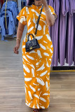 Elegant Print Buttons Patchwork Slit Mandarin Collar Long Dresses