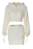 Casual Solid Color Patchwork Zipper Zipper Collar Long Sleeve Two Pieces