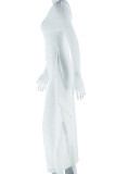 Elegant Solid Color Patchwork Backless Ruched Oblique Collar Long Dresses