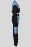 Casual Stripe Pocket Patchwork Strap Design Turndown Collar Long Sleeve Two Pieces
