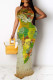 Sexy Geometric Print Map Printing Hollow Out Contrast O Neck One Step Skirt Dresses