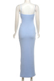 Elegant Solid Color Hollow Out Patchwork Backless Spaghetti Strap Sling Dresses