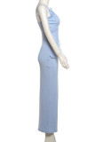 Elegant Solid Color Hollow Out Patchwork Backless Spaghetti Strap Sling Dresses