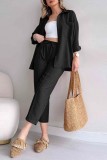 Casual Solid Color Buttons Turndown Collar Short Sleeve Two Pieces