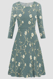 Elegant Print Patchwork O Neck A Line Dresses