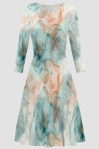 Elegant Print Patchwork O Neck A Line Dresses