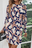 Casual Leopard Print Stripe Pocket Contrast O Neck Printed Dresses
