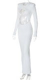 Elegant Solid Color Hollow Out Patchwork O Neck Long Dresses
