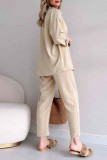 Casual Solid Color Buttons Turndown Collar Short Sleeve Two Pieces
