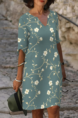 Elegant Print Patchwork V Neck Long Dresses