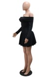 Casual Solid Color Backless Off Shoulder Long Sleeve Dresses