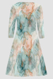 Elegant Print Patchwork O Neck A Line Dresses
