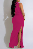 Elegant Solid Color Patchwork Ruched Half A Turtleneck Long Dresses
