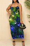 Sexy Casual Floral Print Backless Spaghetti Strap Long Dresses