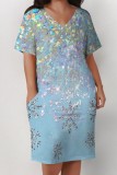 Casual Print Pocket V Neck Short Sleeve Plus Size Dresses