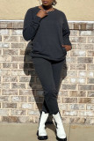Casual Solid Color Pocket Patchwork O Neck Long Sleeve Two Pieces