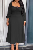 Casual Solid Color Hollow Out Patchwork Backless Strap Design Square Neck Long Dresses