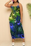 Sexy Casual Floral Print Backless Spaghetti Strap Long Dresses