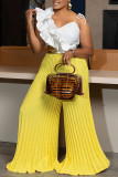 Casual Patchwork Backless Ruched Strap Design Contrast Ruffled Trim Spaghetti Strap Loose Jumpsuits