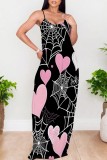Casual Print Backless Spaghetti Strap Long Dresses