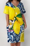Casual Print Pocket V Neck Short Sleeve Plus Size Dresses