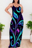 Casual Print Backless Spaghetti Strap Long Dresses