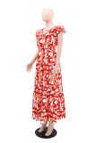 Casual Print Slit O Neck Long Dresses