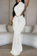 Elegant Solid Color Patchwork Ruched Half A Turtleneck Long Dresses