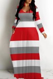 Casual Striped Print V Neck Long Dresses