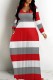 Casual Striped Print V Neck Long Dresses