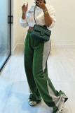 Casual Patchwork Contrast Loose Mid Waist Wide Leg Patchwork Bottoms