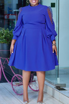 Casual Solid Color Patchwork Half A Turtleneck Long Sleeve Plus Size Dresses