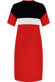 Casual Patchwork Pocket Contrast V Neck Long Plus Size Dresses