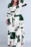 Casual Leopard Print Faux Denim Print Contrast O Neck Printed Plus Size Dresses