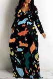Casual Gradient Print Colorblock Pocket Contrast V Neck Printed Dresses