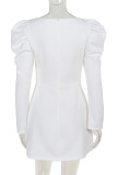 Elegant Solid Color Patchwork Zipper Square Neck Long Sleeve Dresses