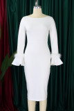 Elegant Solid Color Patchwork Slit Zipper O Neck Wrapped Skirt Plus Size Dresses