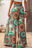 Casual Print Patchwork Strap Design Loose High Waist Wide Leg Full Print Bottoms