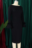 Elegant Solid Color Patchwork Slit Zipper O Neck Wrapped Skirt Plus Size Dresses