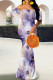 Elegant Print Patchwork Backless Off Shoulder Long Dresses