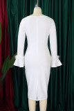 Elegant Solid Color Patchwork Slit Zipper O Neck Wrapped Skirt Plus Size Dresses