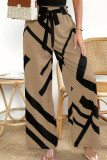 Casual Stripe Patchwork Strap Design Loose Mid Waist Wide Leg Full Print Bottoms